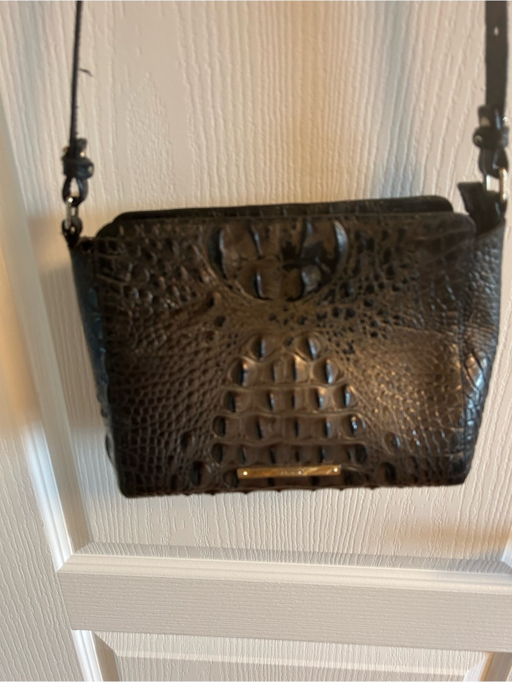 Brahmin Black Croc-Embossed Tote with Gold Hardware